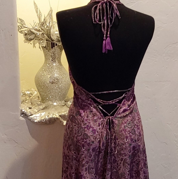 BOHEMIAN GODDESS Purple & Green Floral SILK Maxi Dress - Picture 4 of 7